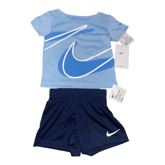 Nike Baby Boy Light Blue Tee and Dark Blue Shorts Set - Picture 2 of 3